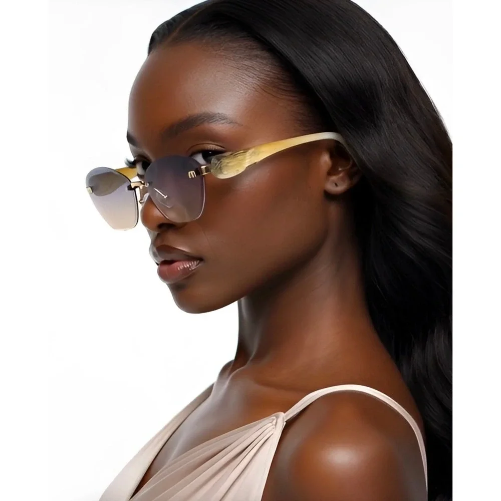 Rimless Butterfly‎ Gradient Sunglasses Gold Hardware Marbled Amber Lentes Gafas
